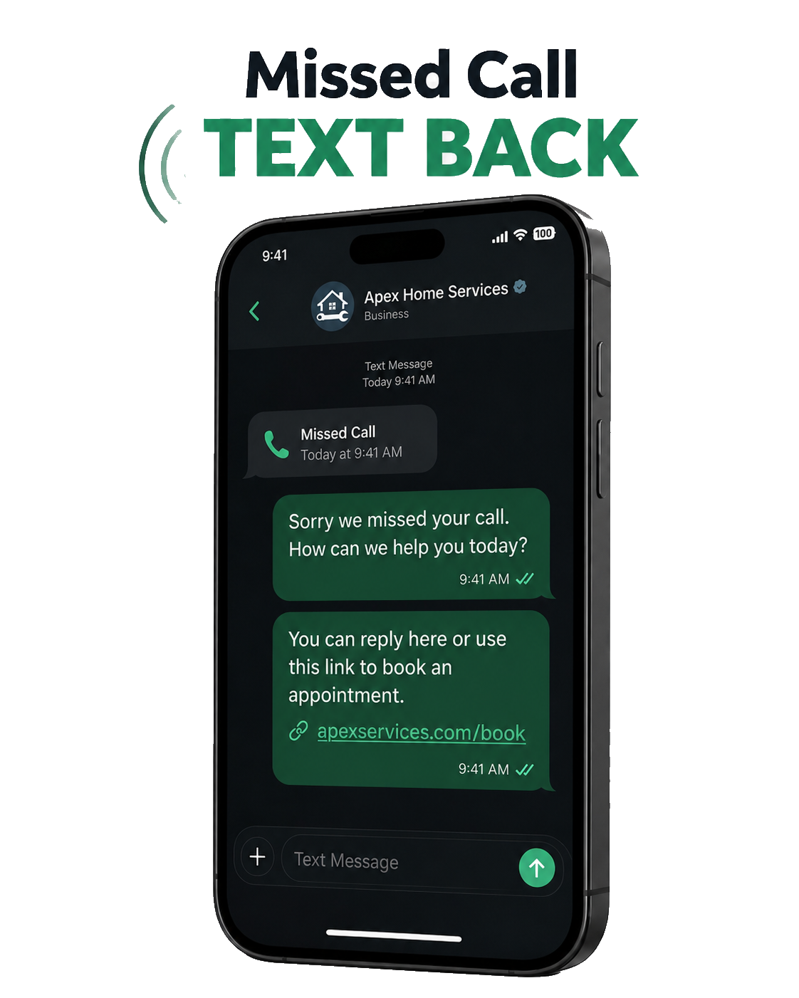 Missed Call Text Back device mockup